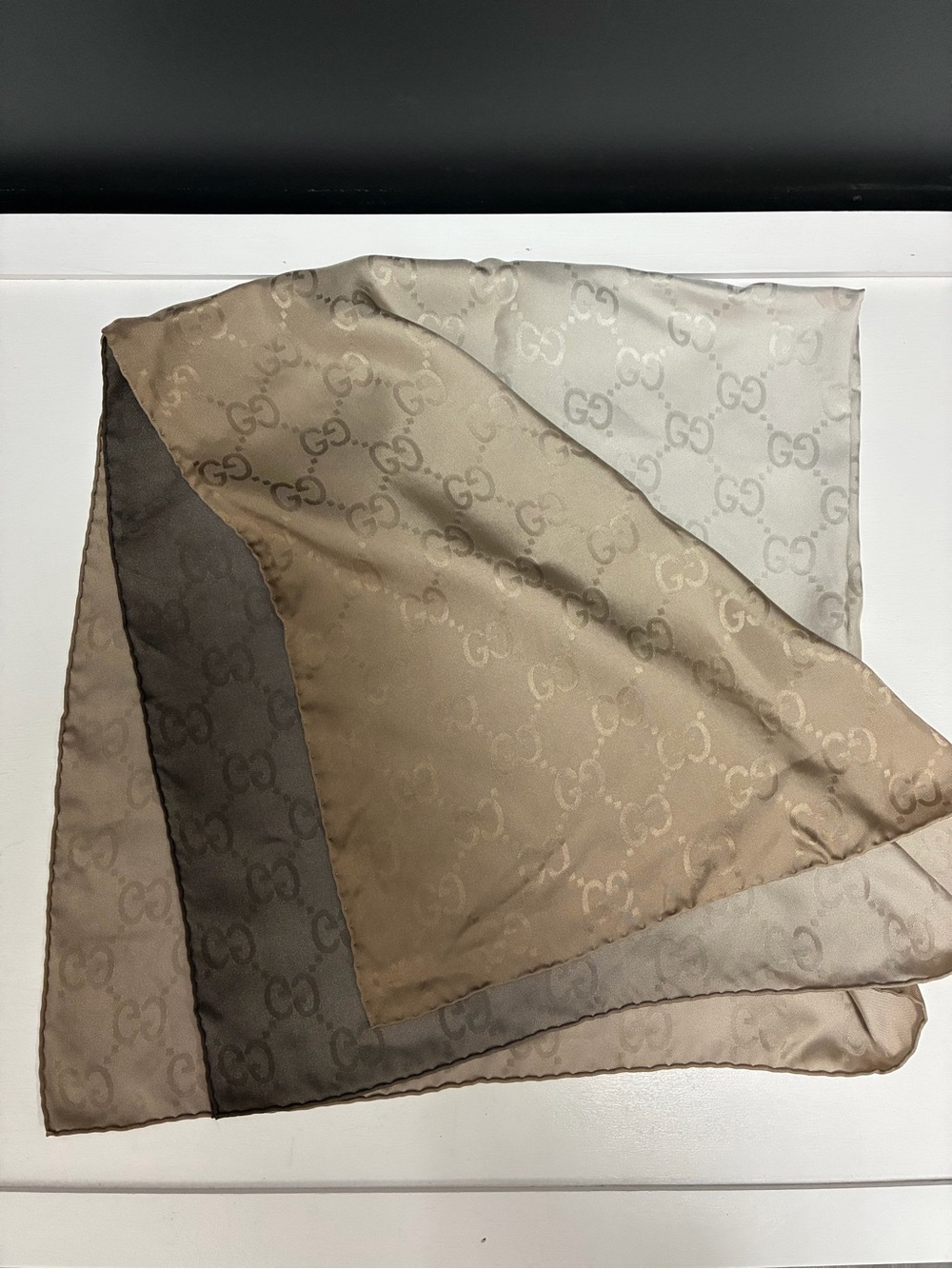 Gucci Reversible GG Logo Silk Scarf in Beige and Brown Ombré